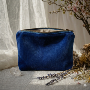 pochette en velours bleu upcyclé
